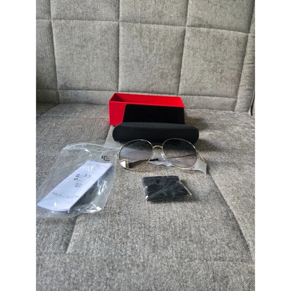 FERRAGAMO Oversized Gradient Blue Round Lens Silver Color Frame Sunglasses 60mm